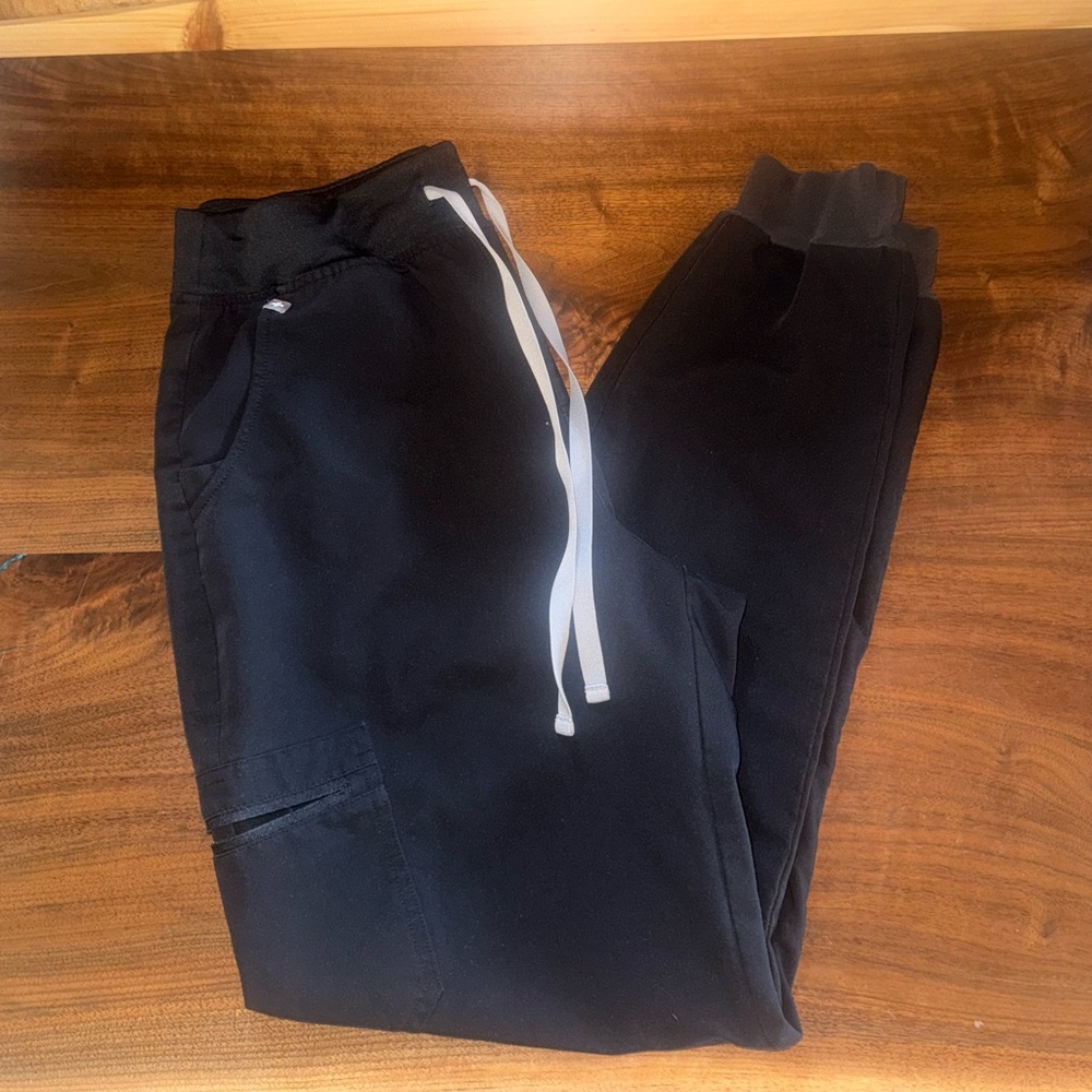 Figs Black Jogger Pants with Gray Drawstring